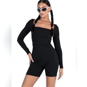 Princess Polly Sara Black Long Sleeve Stretch Romper Shorts One Piece Size 6
